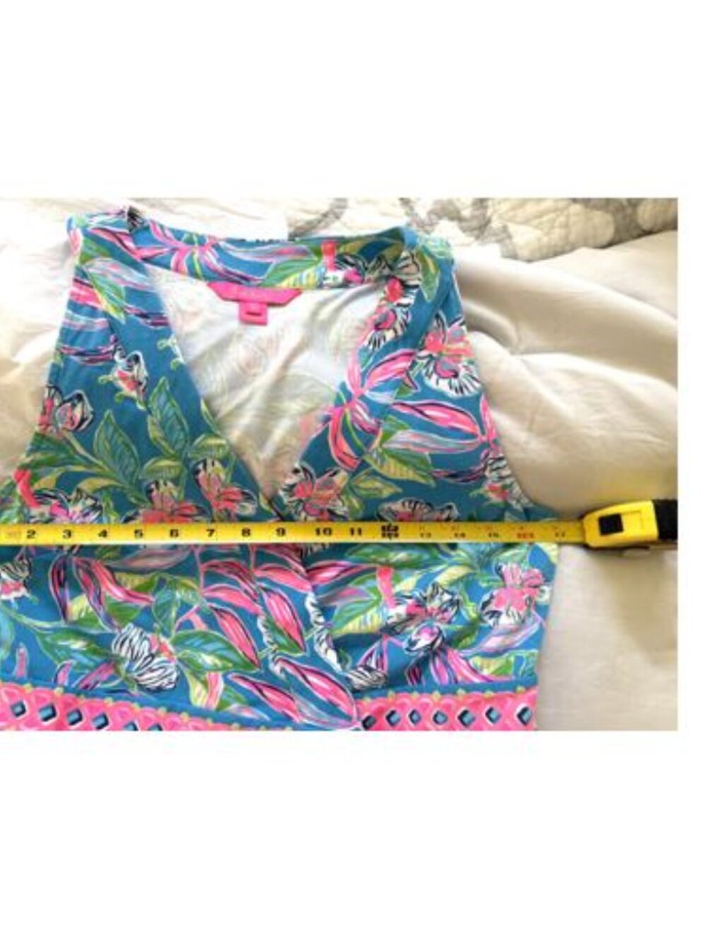 Lilly Pulitzer Clancie Wrap Dress Medium Formentera Turquoise Keep on Beleafing - Picture 11 of 12